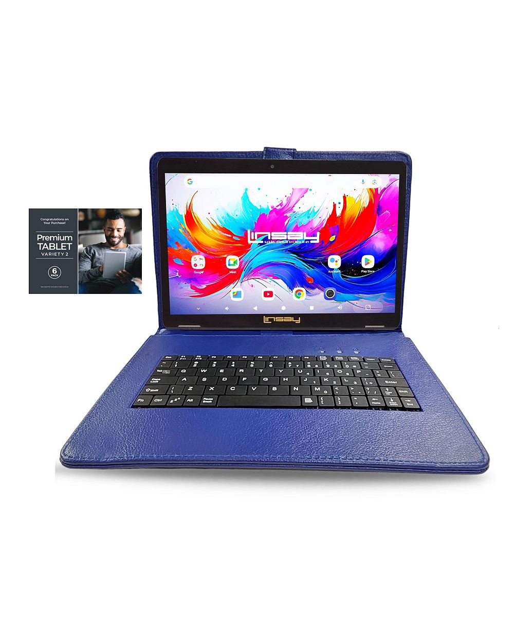 LINSAY 10.1"Octa Core 256GB Storage Android 15 Tablet with Blue Style Keyboard Premium TABLET Variety Applications