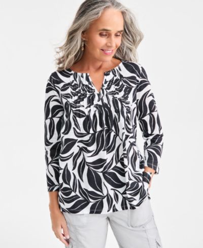 Женский трикотажный топ Style & Co Printed Split-Neck Pintucked