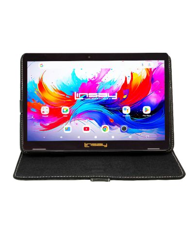 Планшет LINSAY 10.1" Octa Core 256GB Android 15 с черным кожаным чехлом