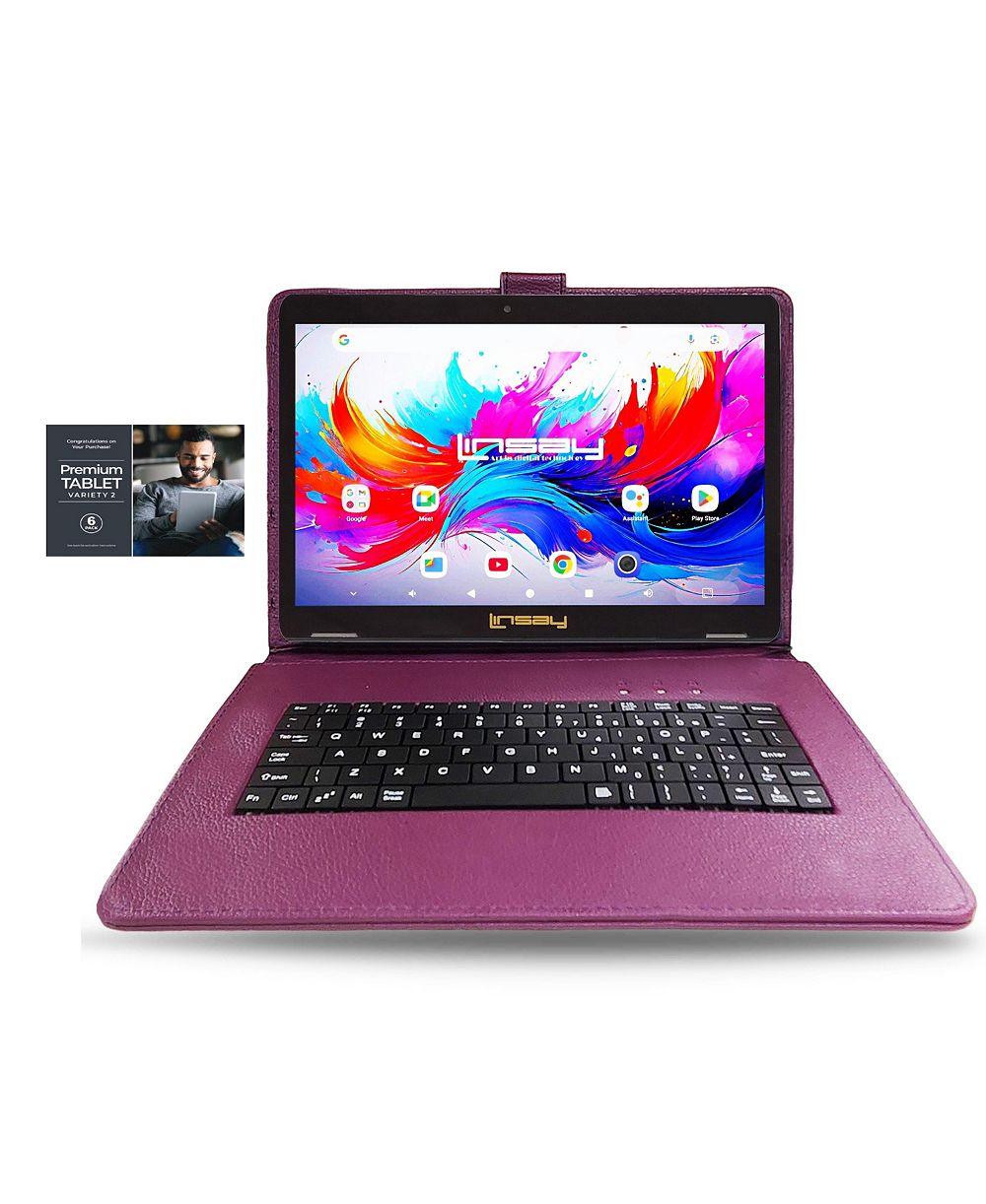 LINSAY 10.1"Octa Core 256GB Storage Android 15 Tablet with Purple Style Keyboard Premium TABLET Variety Applications
