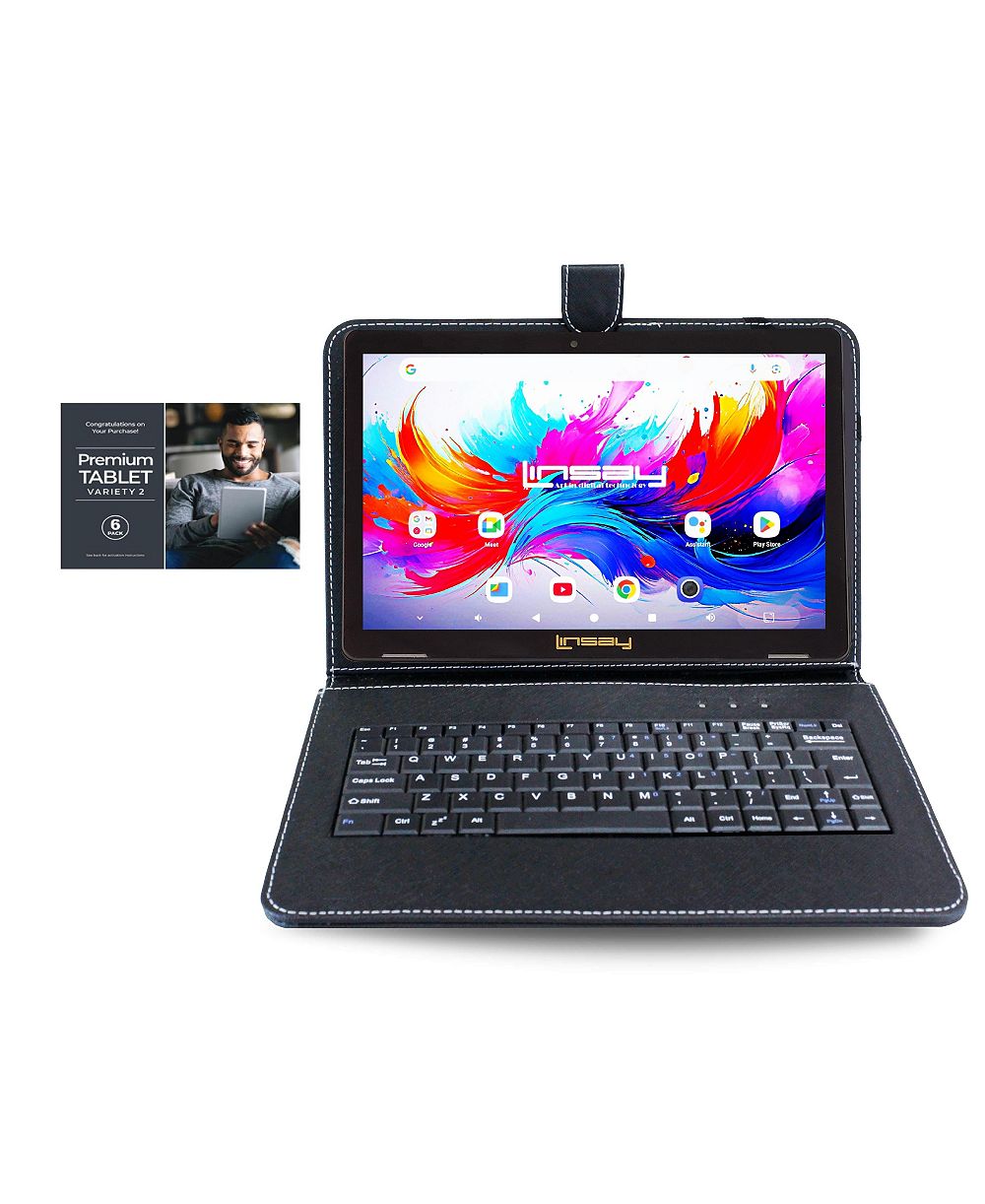 LINSAY 10.1"Octa Core 256GB Storage Android 15 Tablet with Black Style Keyboard Premium TABLET Variety Applications