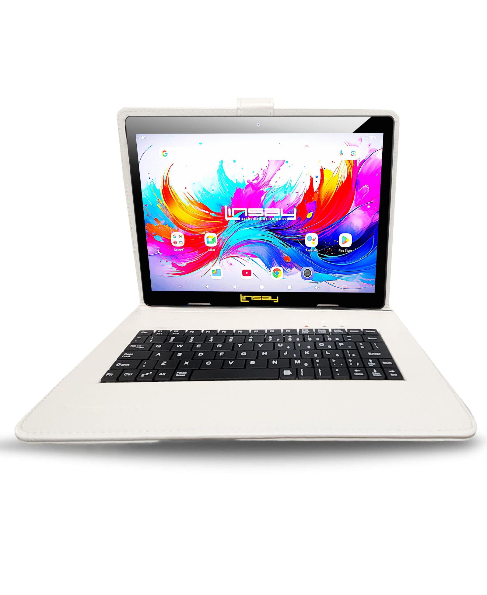 Планшет LINSAY 10.1" Octa Core 256GB Android 15 с клавиатурой White Crocodile Style