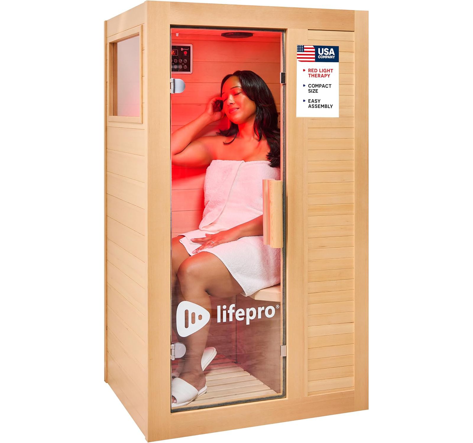 LifePro Rejuvacure Cozy Far Infrared Sauna - 1 Person Home Sauna with Red Light Therapy, 7 Carbon Fiber Heaters, Canadian Hemlock & Bluetooth