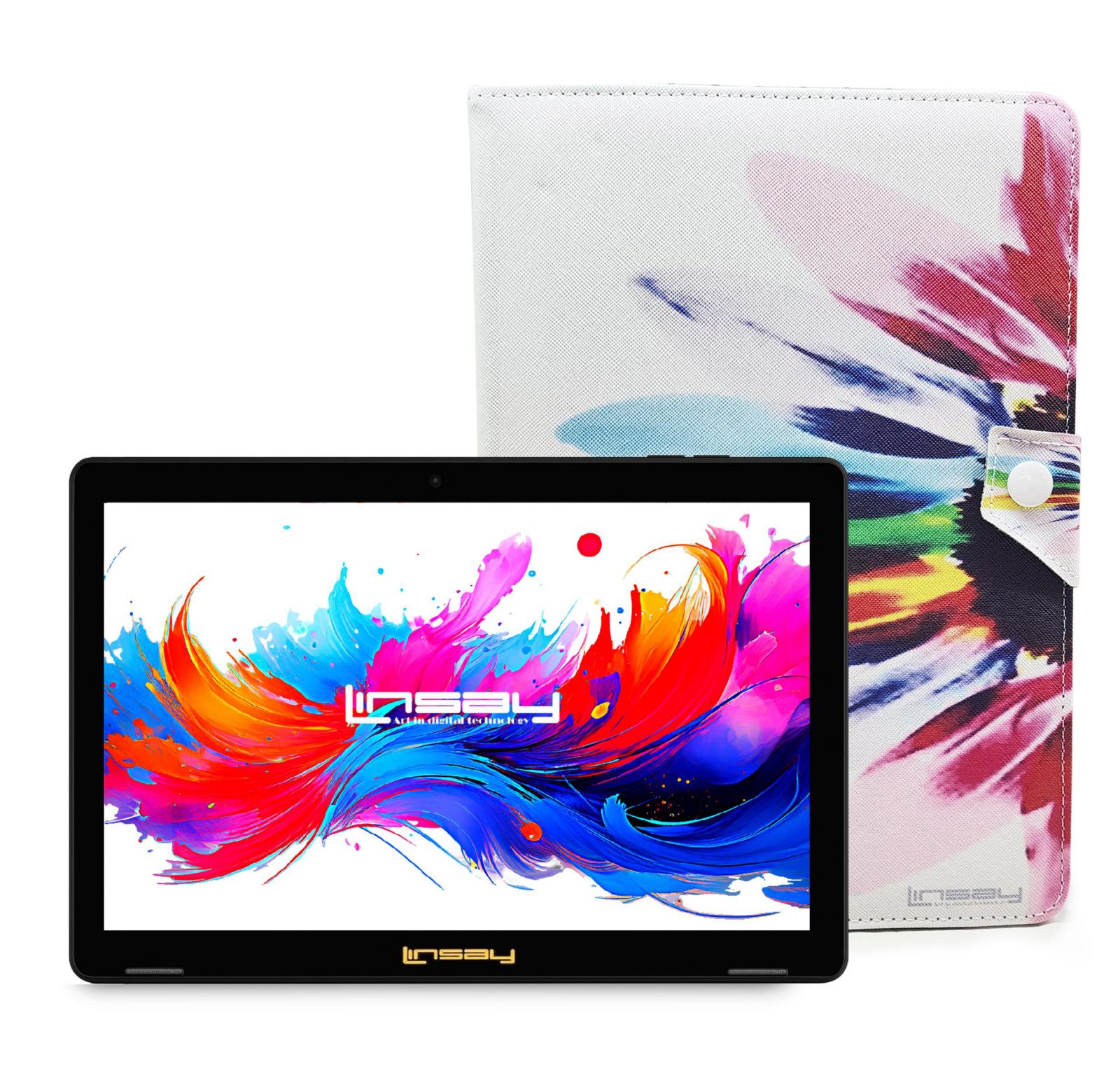 Планшет LINSAY 10.1" Octa Core, 256GB, Android 15, с чехлом Rainbow Marble