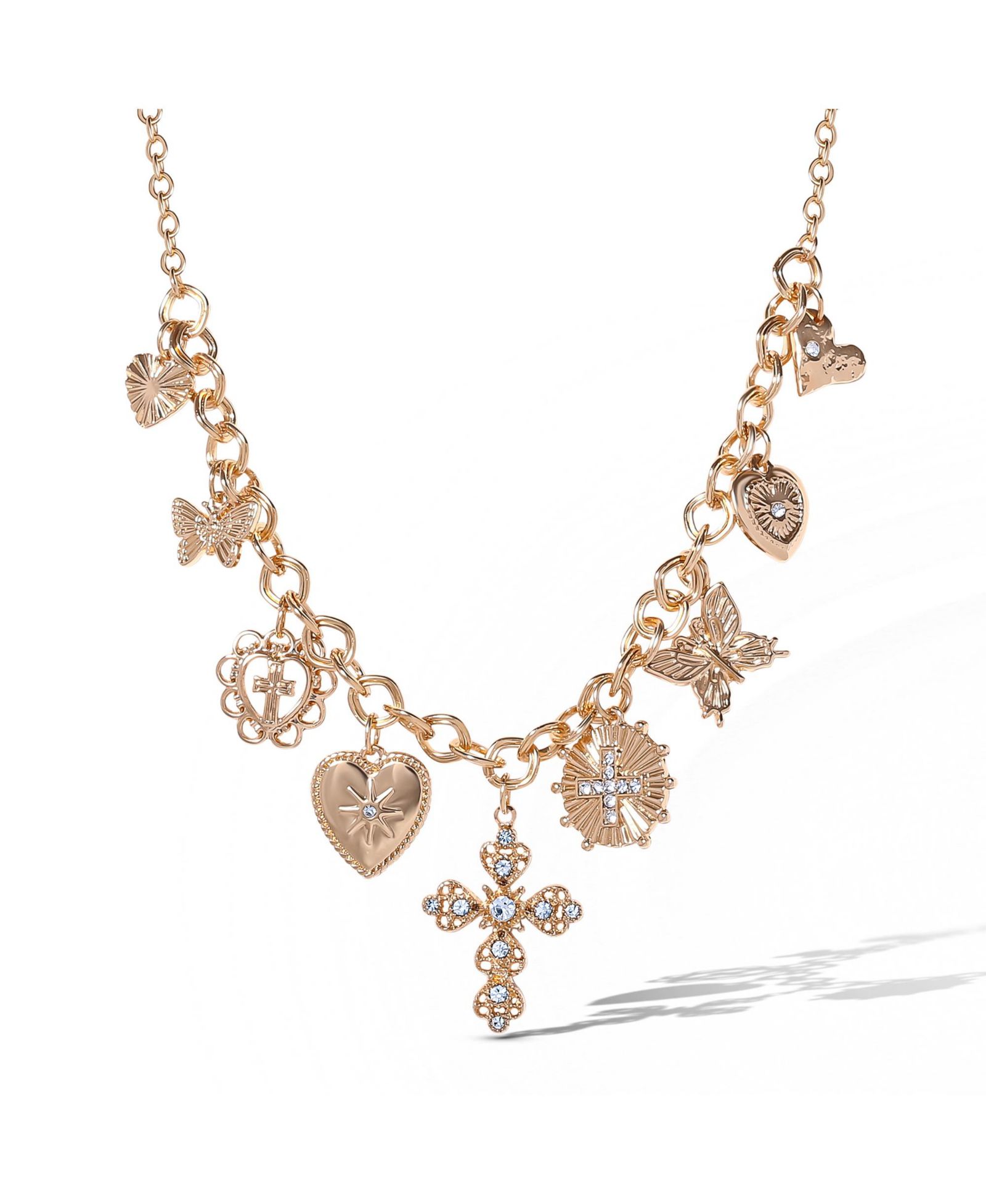 Подвеска-кулон Jessica Simpson Tone Textured Cross & Heart Charm