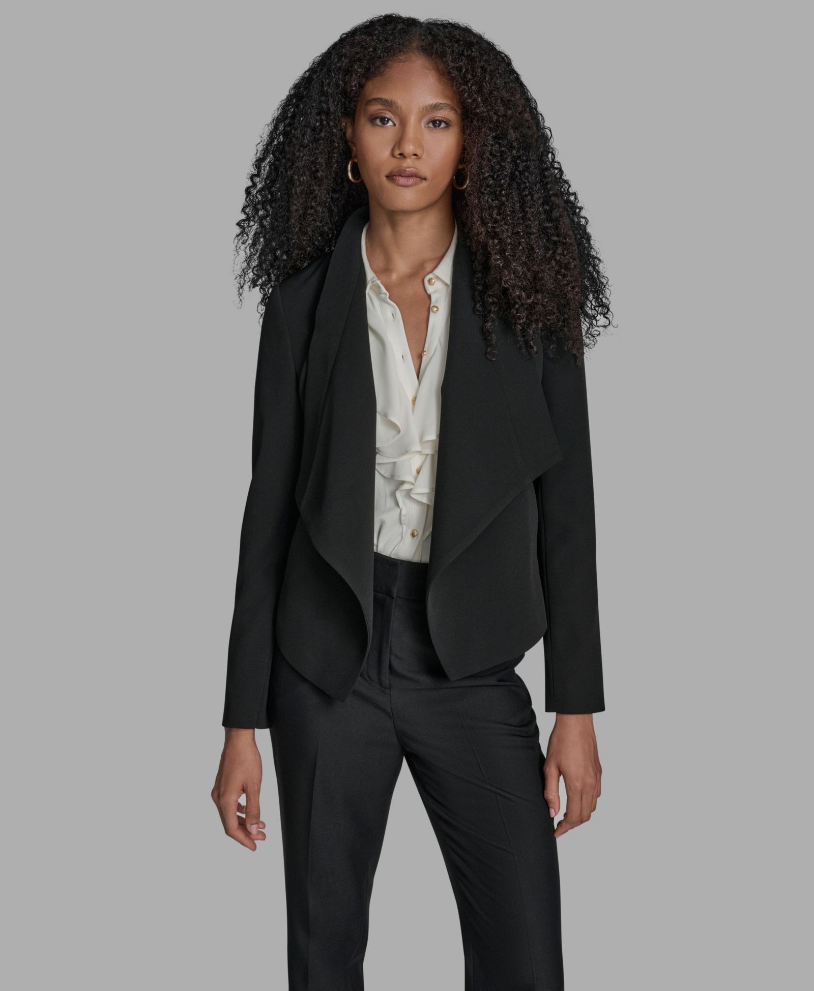 BCBG Women's Padded Shoulder Open Front Jacket
