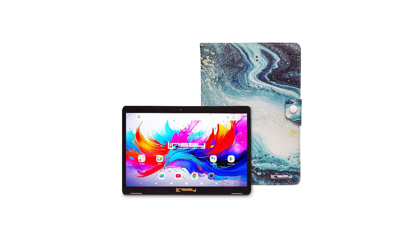 Планшет LINSAY 10.1" Octa Core 256GB Android 15 с чехлом Ocean Marble