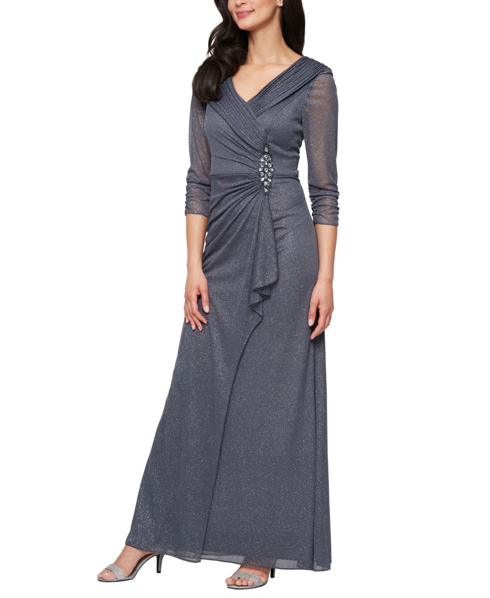 Женское вечернее платье Alex Evenings Petite Portrait Collar Embellished Mesh