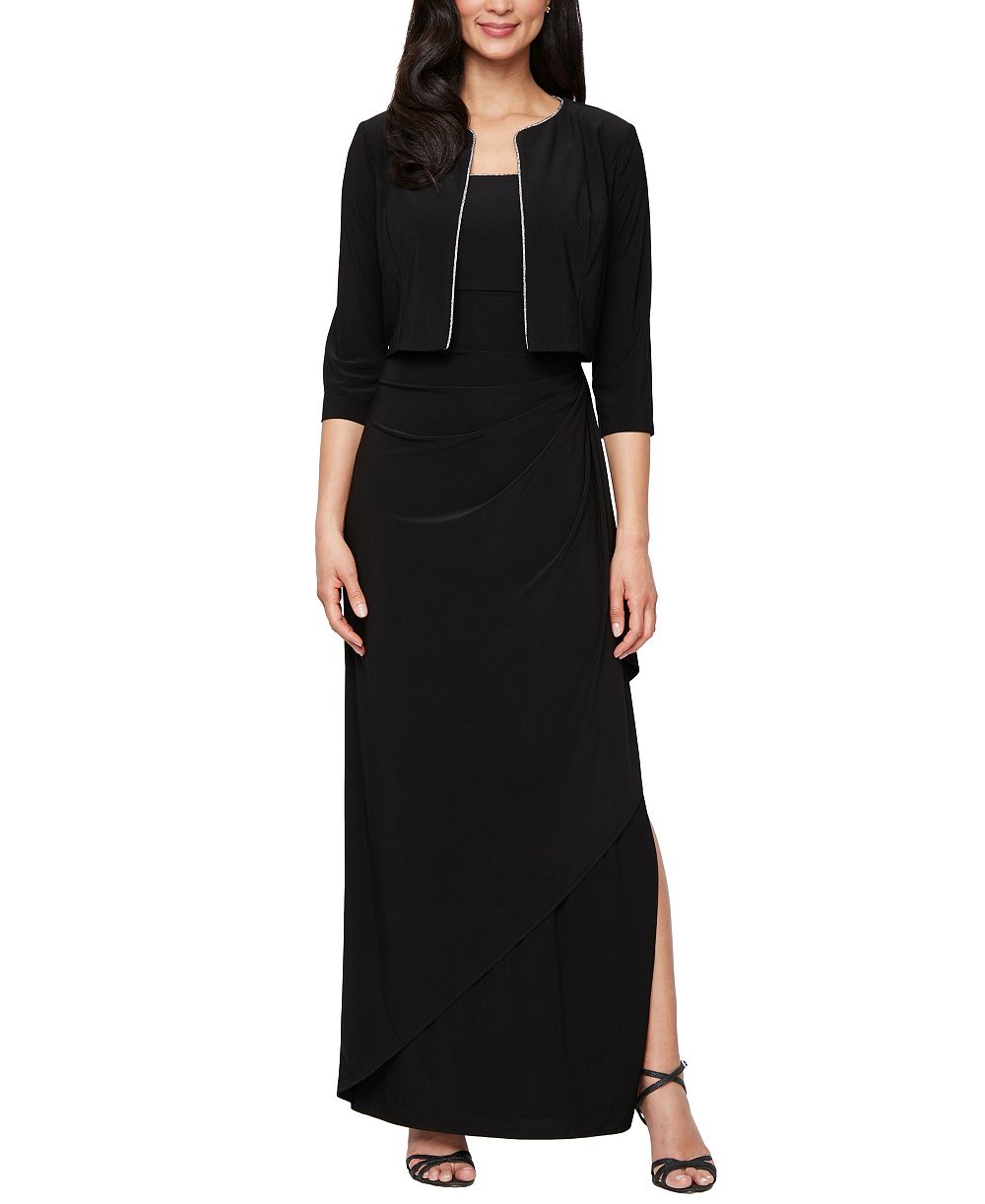 Alex Evenings Petite Matte Jersey Long Jacket Dress