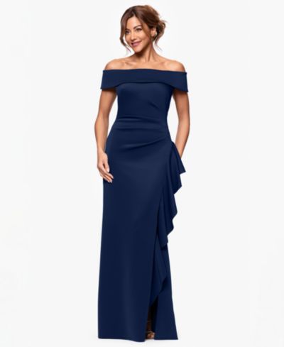 Платье XSCAPE Petite Off-The-Shoulder Ruffled Side-Slit Gown