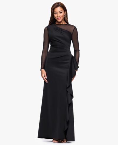XSCAPE Petite Crew Neck Long Sleeve Dress
