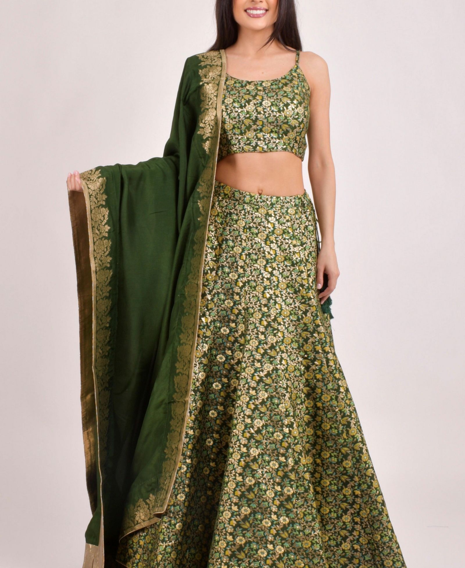 RAAS Women's Rich Green Banarasi Lehenga Choli