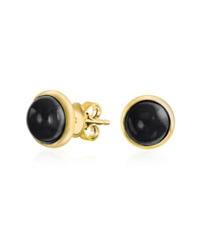 Bling Jewelry Bezel Created Turquoise Button Stud Earrings Gold Plated Sterling Silver