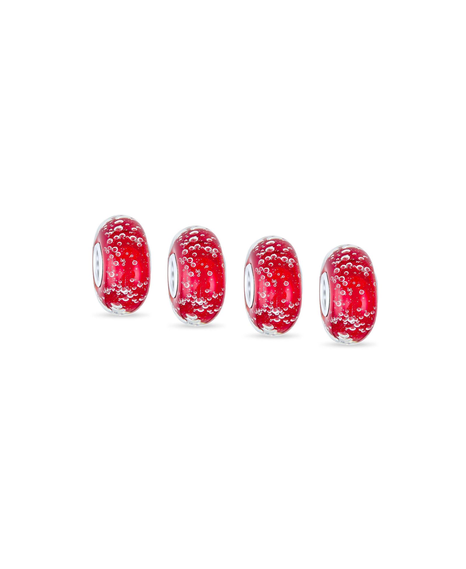Bling Jewelry Ocean Red Bubble Murano Glass Spacer Charm Bead .925 Sterling Silver Set-4