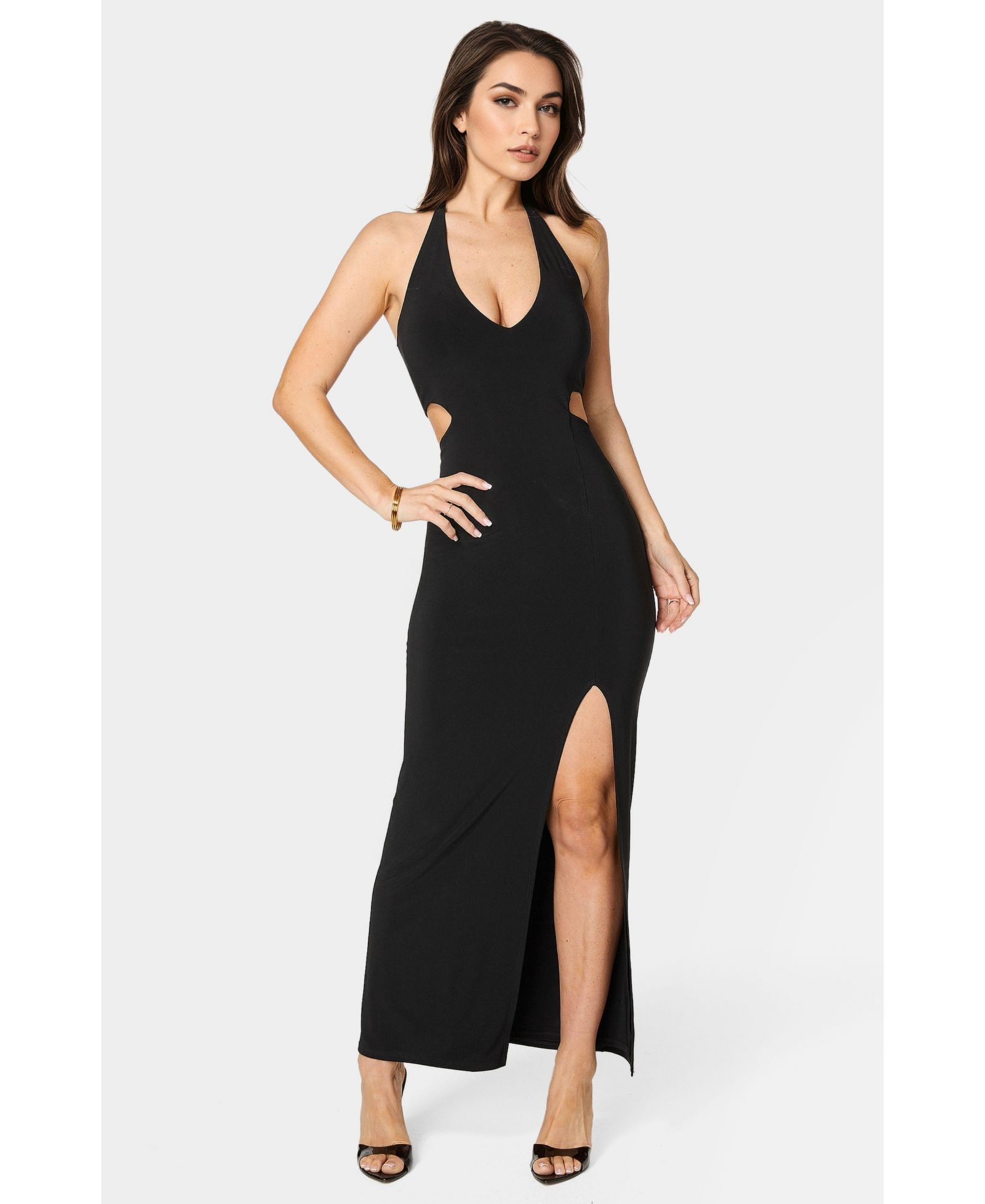 Женское платье Bebe Slit Front Cutout Halter Midi