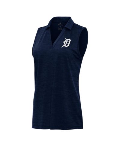 Antigua Women's Heather Navy Detroit Tigers Layout Sleeveless Polo Shirt