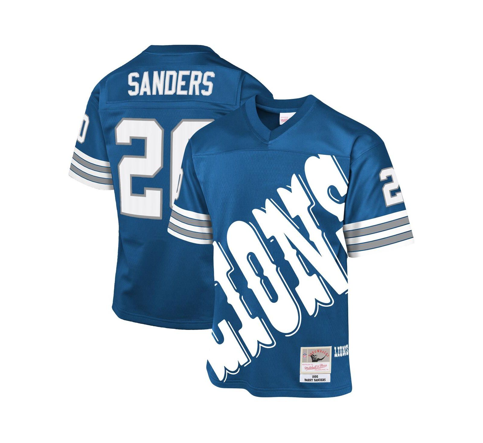 Спортивная джерси Mitchell & Ness Barry Sanders Detroit Lions 1996 Throwback, синяя, для мальчиков и девочек
