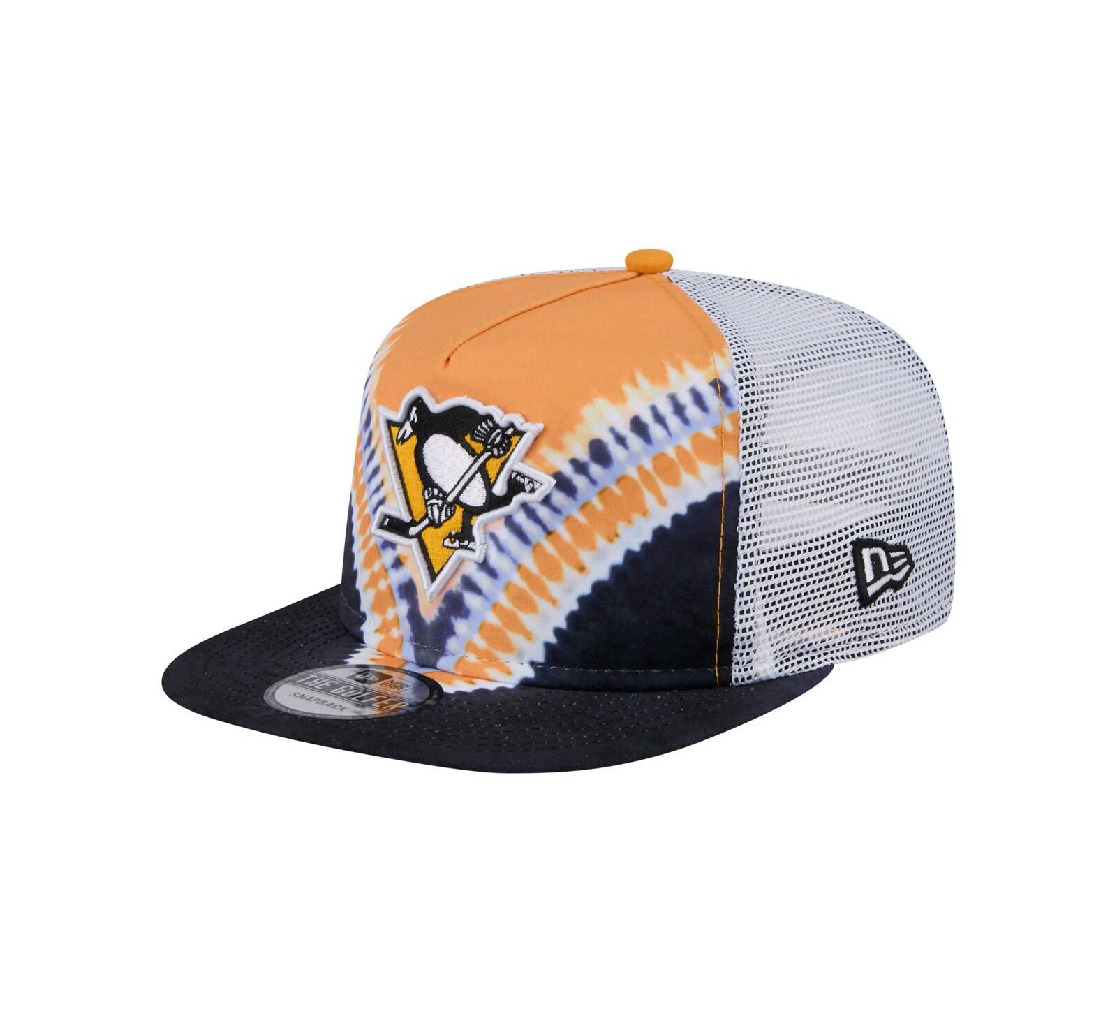 New Era Men's Black/Gold Pittsburgh Penguins Throwback V-Dye Adjustable Golfer Hat