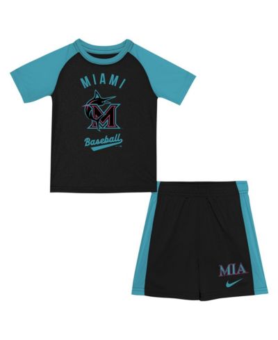 Nike набор для малышей Miami Marlins 2025 City Connect: футболка и шорты, черный/бирюзовый