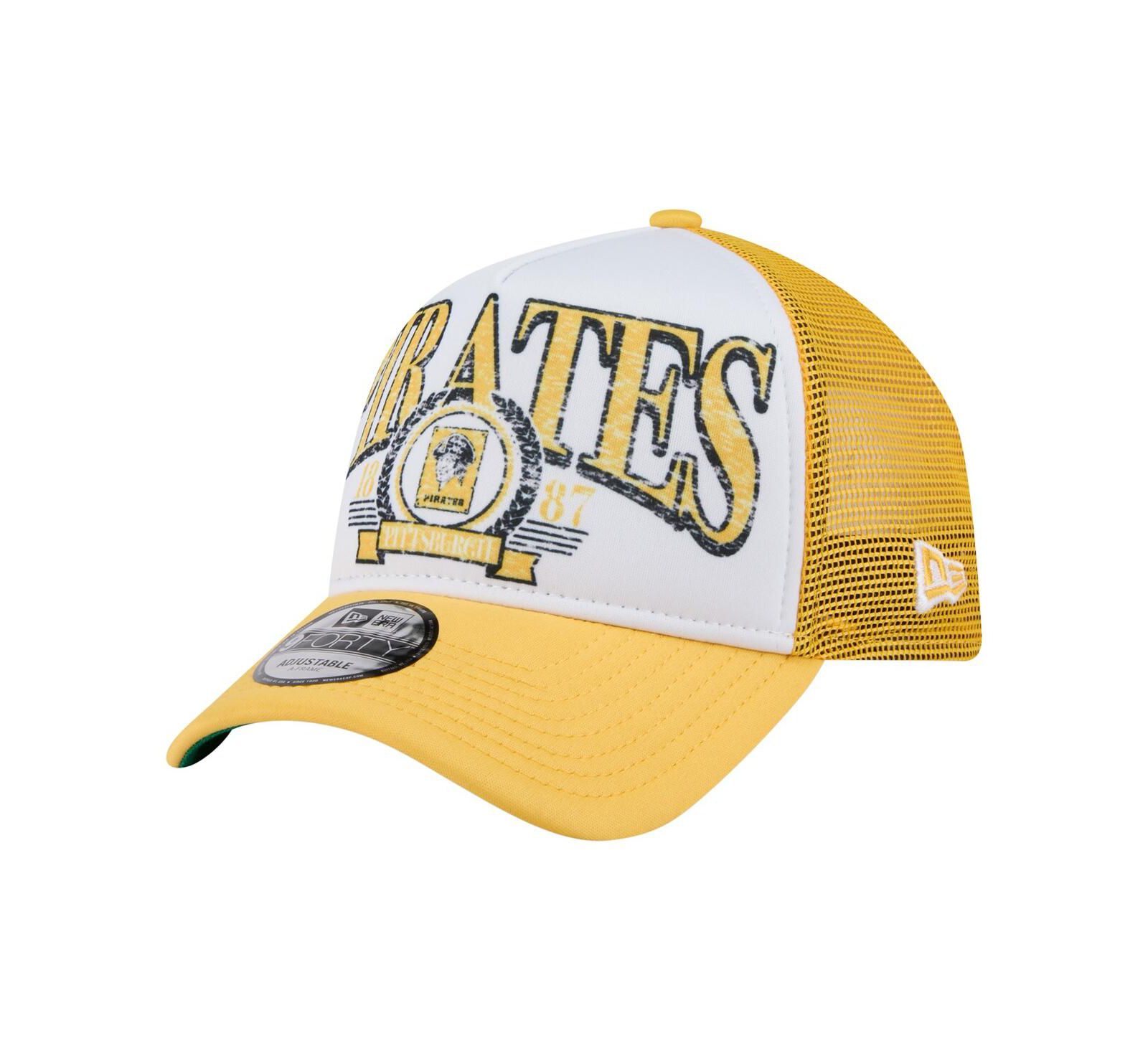 Мужская кепка New Era Pittsburgh Pirates Distressed 9FORTY A-Frame Adjustable Trucker белая/золотая