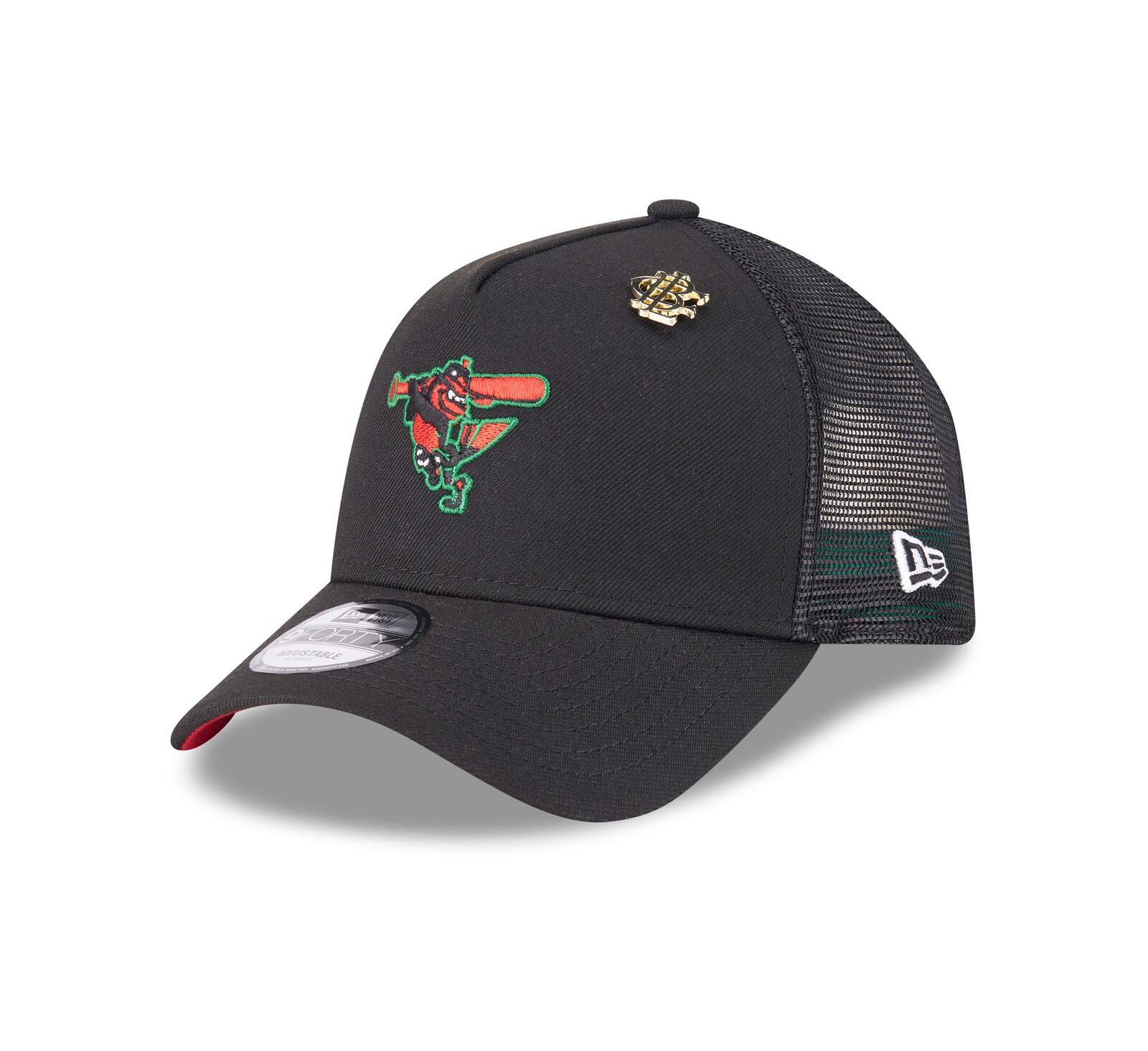 Мужская бейсболка New Era Black Baltimore Orioles 2025 Big League Chew A-Frame 9FORTY Adjustable Trucker Hat