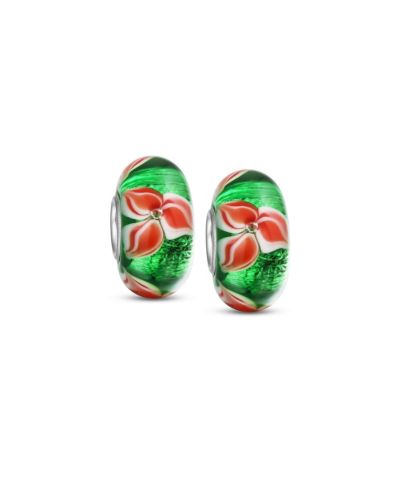 Bling Jewelry подвеска Bling Jewelry Sterling Silver Red Green Glass Christmas Flower Poinsettia