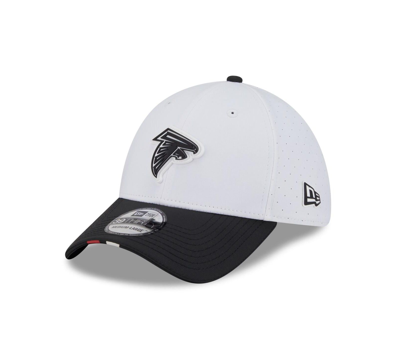 Мужская кепка New Era White/Black Atlanta Falcons 2025 NFL Training Camp 39THIRTY Flex Hat