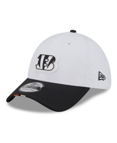 Мужская кепка New Era White/Black Cincinnati Bengals 2025 NFL Training Camp 39THIRTY Flex