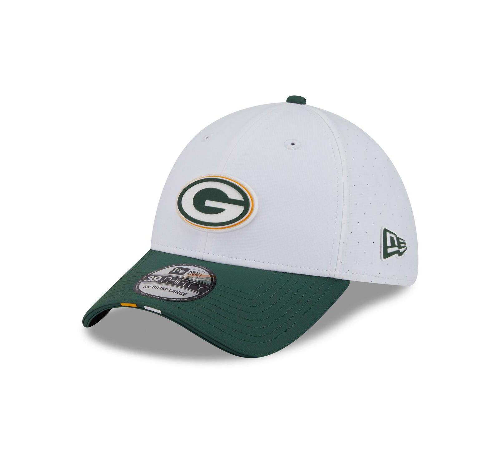 Мужская кепка New Era Bay Packers 2025 NFL Training Camp 39THIRTY Flex, White/Green