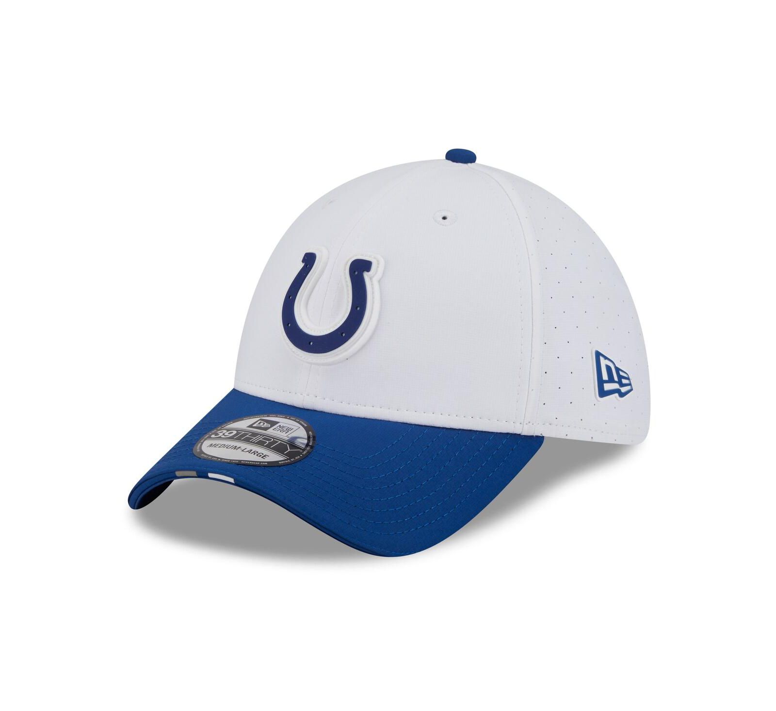 New Era Мужская кепка Indianapolis Colts 2025 NFL Training Camp 39THIRTY Flex, белая/королевская синяя