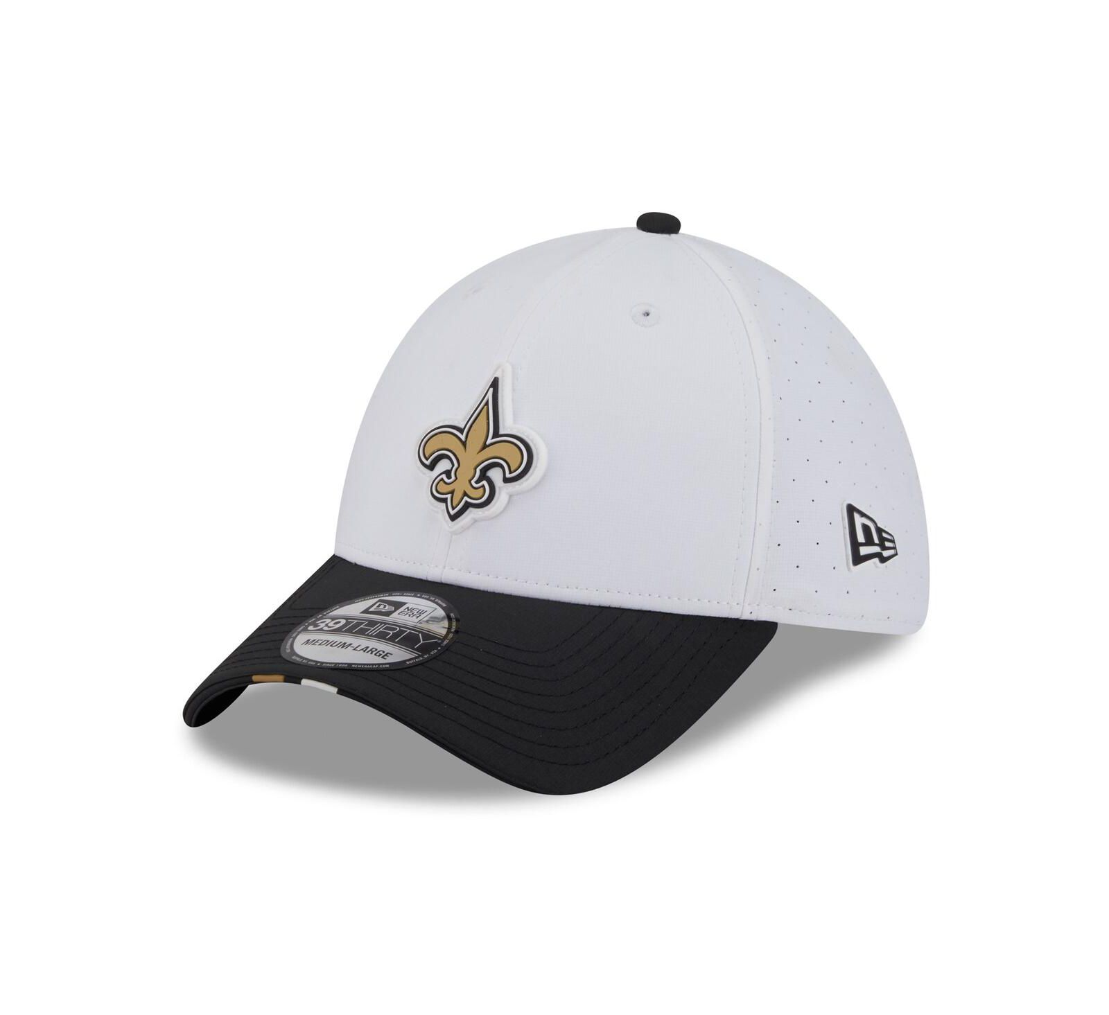 Кепка New Era Men's White/Black New Orleans Saints 2025 NFL Training Camp 39THIRTY Flex