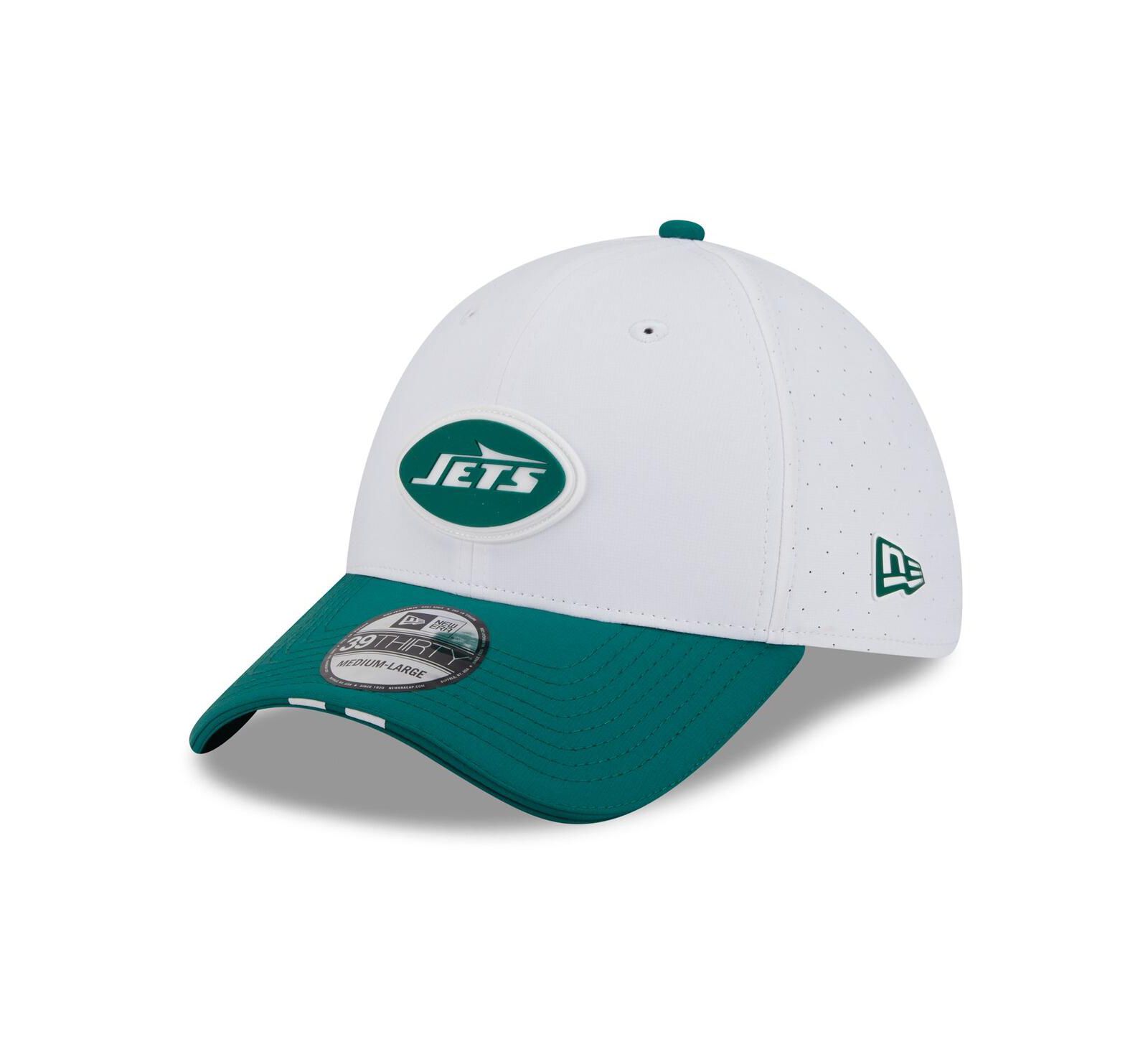 Мужская кепка New Era New York Jets 2025 NFL Training Camp 39THIRTY Flex, White/Green