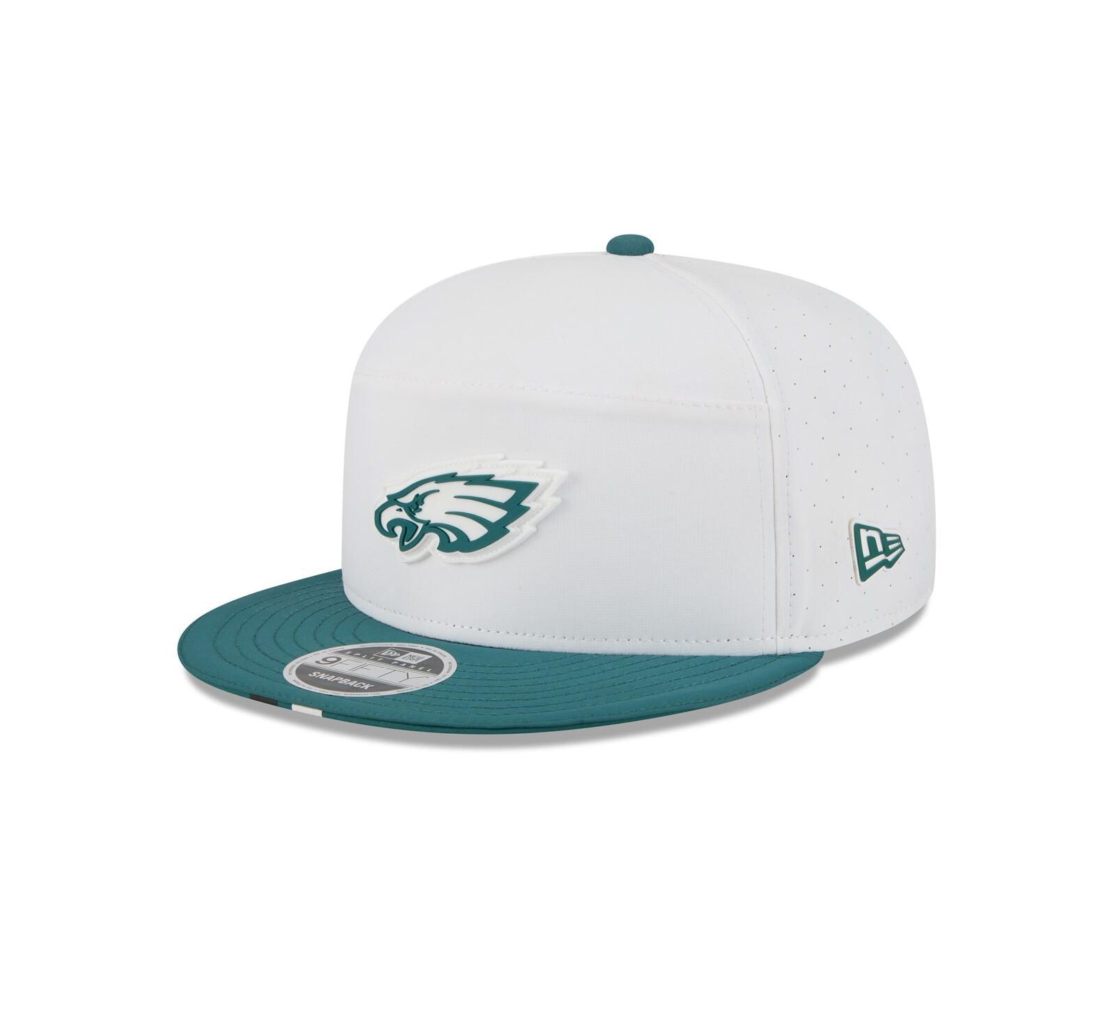 New Era Мужская кепка Philadelphia Eagles 2025 NFL Training Camp Split Panel 9FIFTY Snapback White/Midnight Green