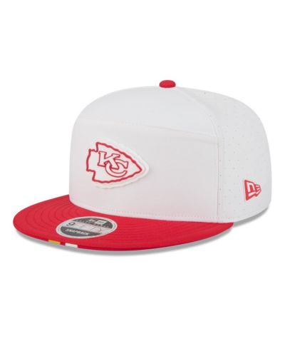 Мужская кепка New Era White/Red Kansas City Chiefs 2025 NFL Training Camp Split Panel 9FIFTY Snapback