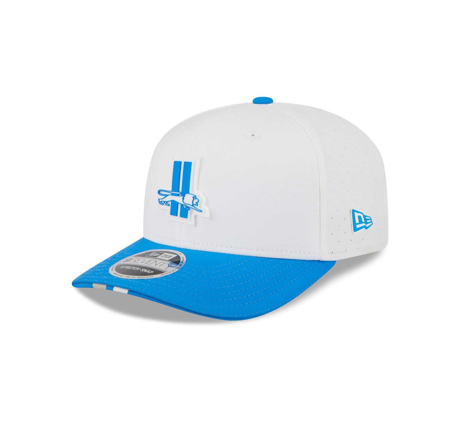 Мужская регулируемая кепка New Era Detroit Lions 2025 NFL Training Camp Throwback Logo, белый/синий
