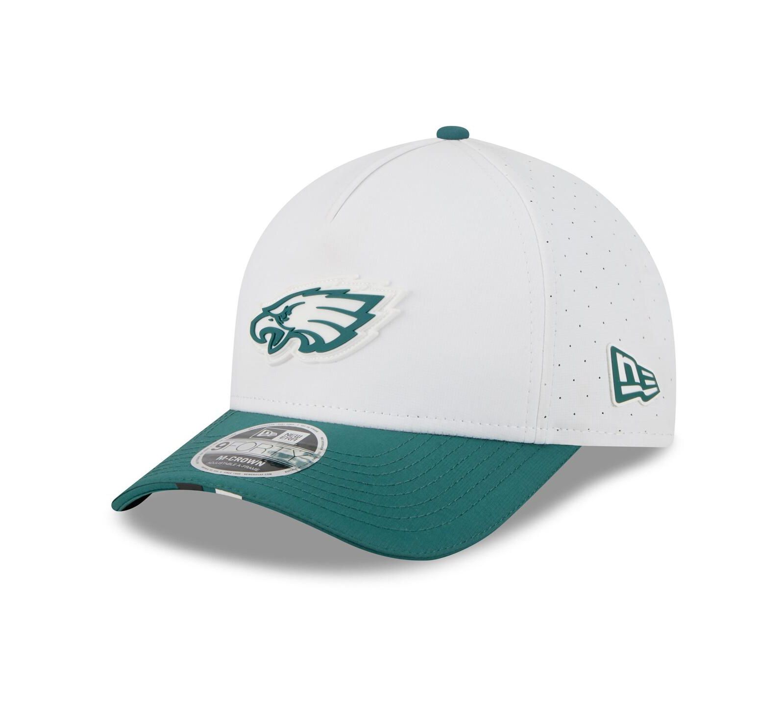 New Era Men's White/Midnight Green Philadelphia Eagles 2025 NFL Training Camp A-Frame 9FORTY Adjustable Hat