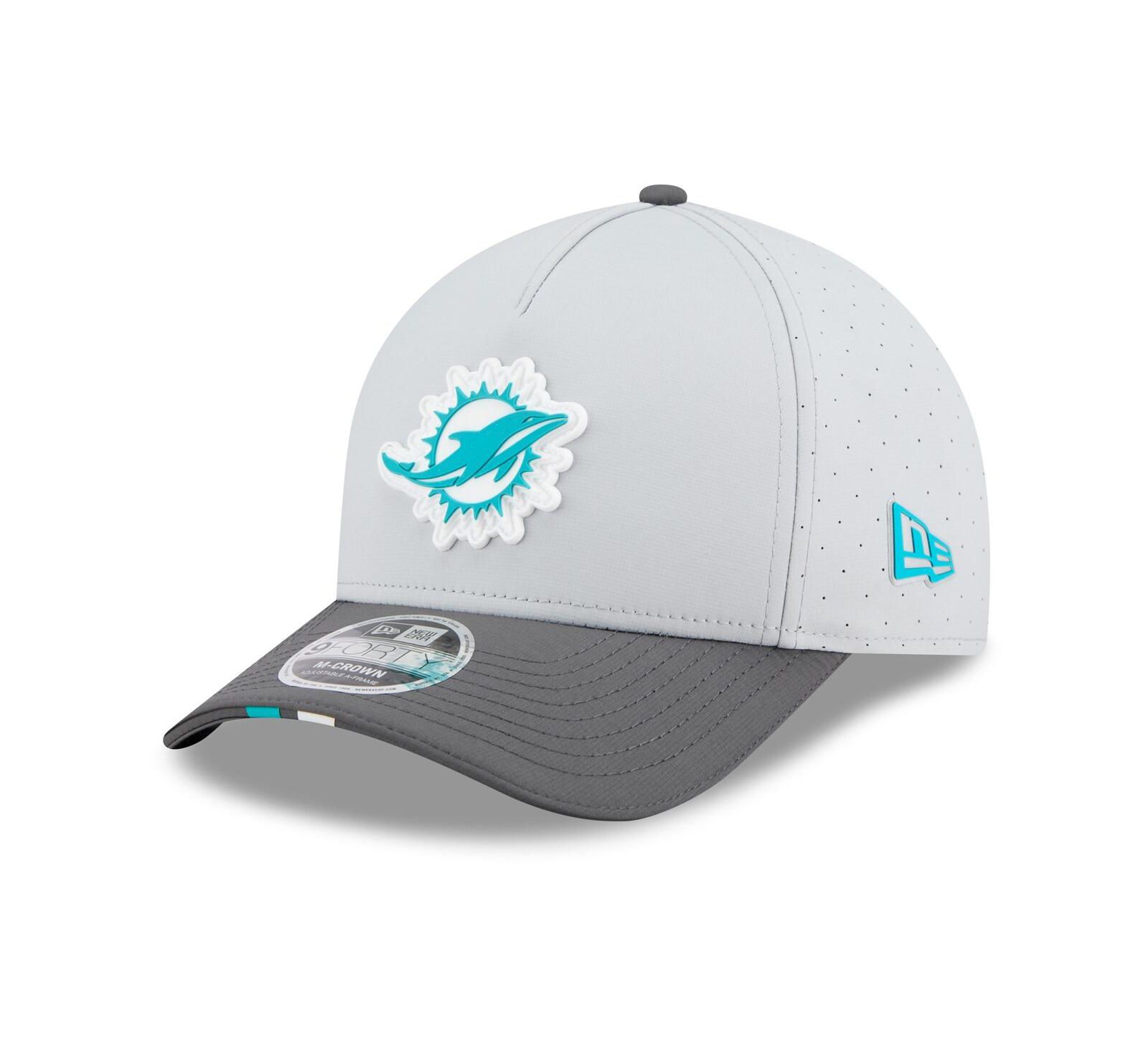 New Era Men's Gray/Graphite Miami Dolphins 2025 NFL Training Camp A-Frame 9FORTY Adjustable Hat