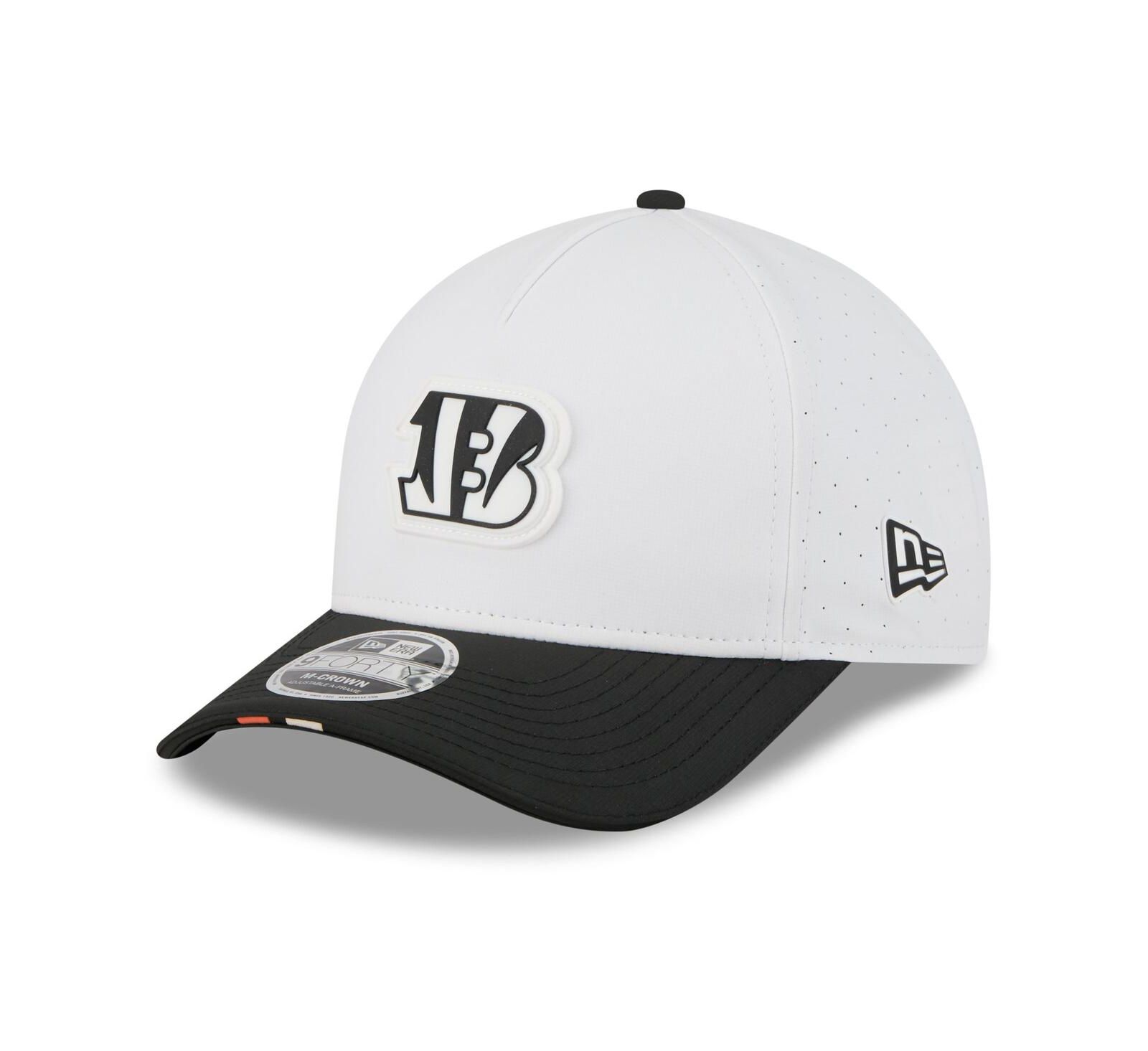 Кепка New Era Big Boys and Girls White/Black Cincinnati Bengals 2025 NFL Training Camp A-Frame 9FORTY Adjustable Hat