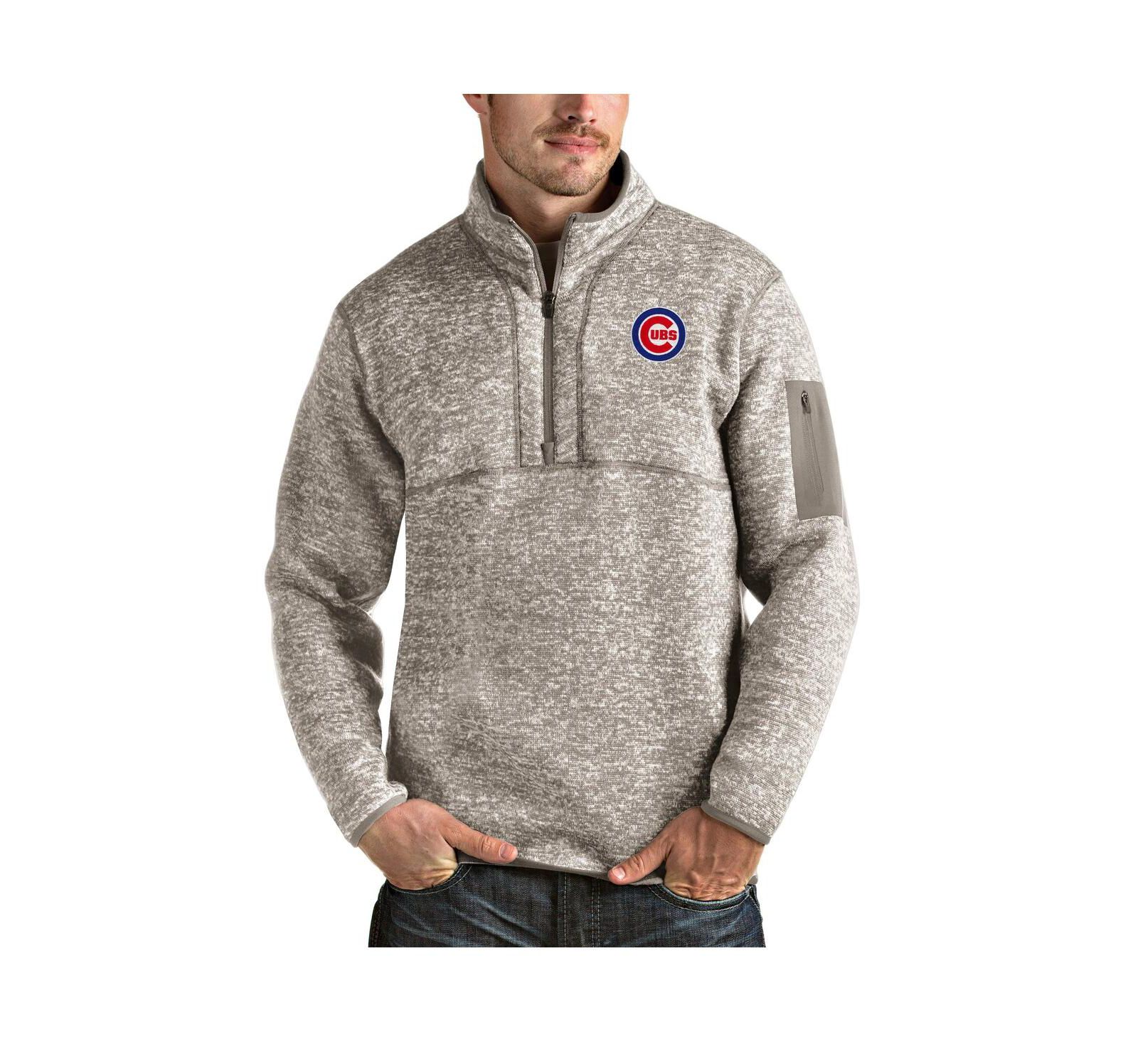Antigua Men's Oatmeal Chicago Cubs Fortune Quarter-Zip Pullover Jacket