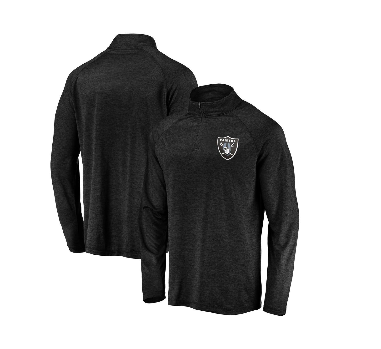 Fanatics Men's Black Las Vegas Raiders Striated Primary Logo Raglan Quarter-Zip Pullover Jacket