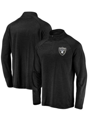 Fanatics Men's Black Las Vegas Raiders Striated Primary Logo Raglan Quarter-Zip Pullover Jacket