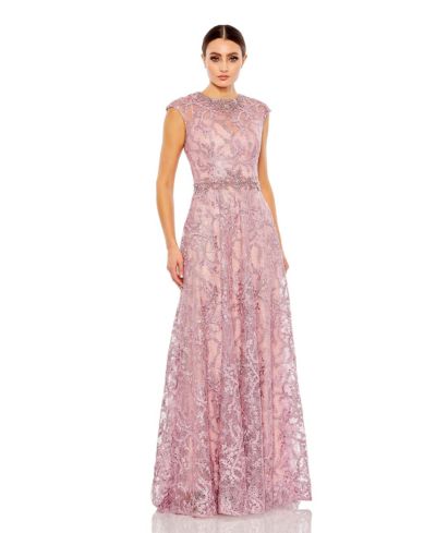 Mac Duggal Women's Embroidered Cap Sleeve A Line Gown