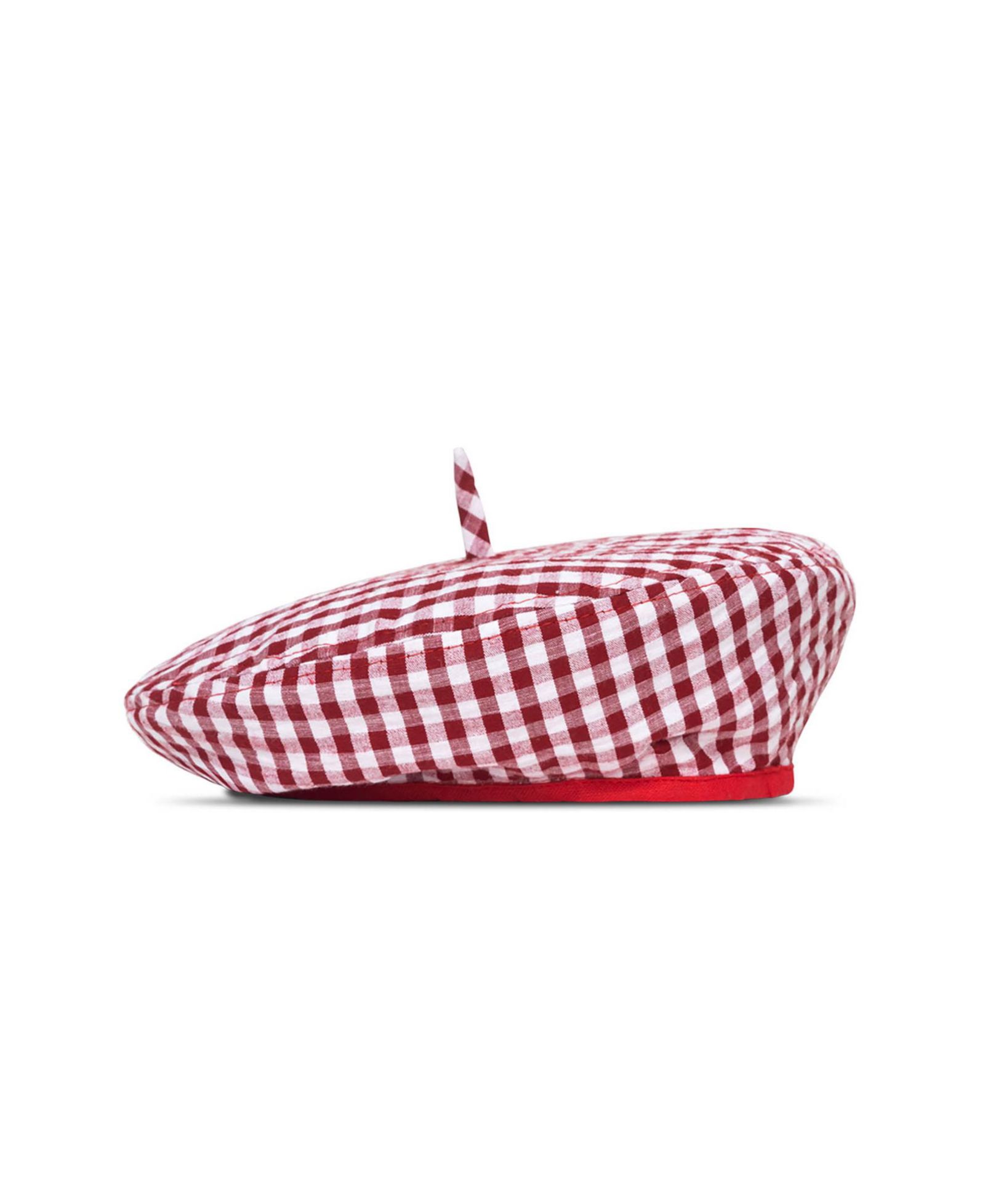 SIMONE Gingham Beret Hat In Red