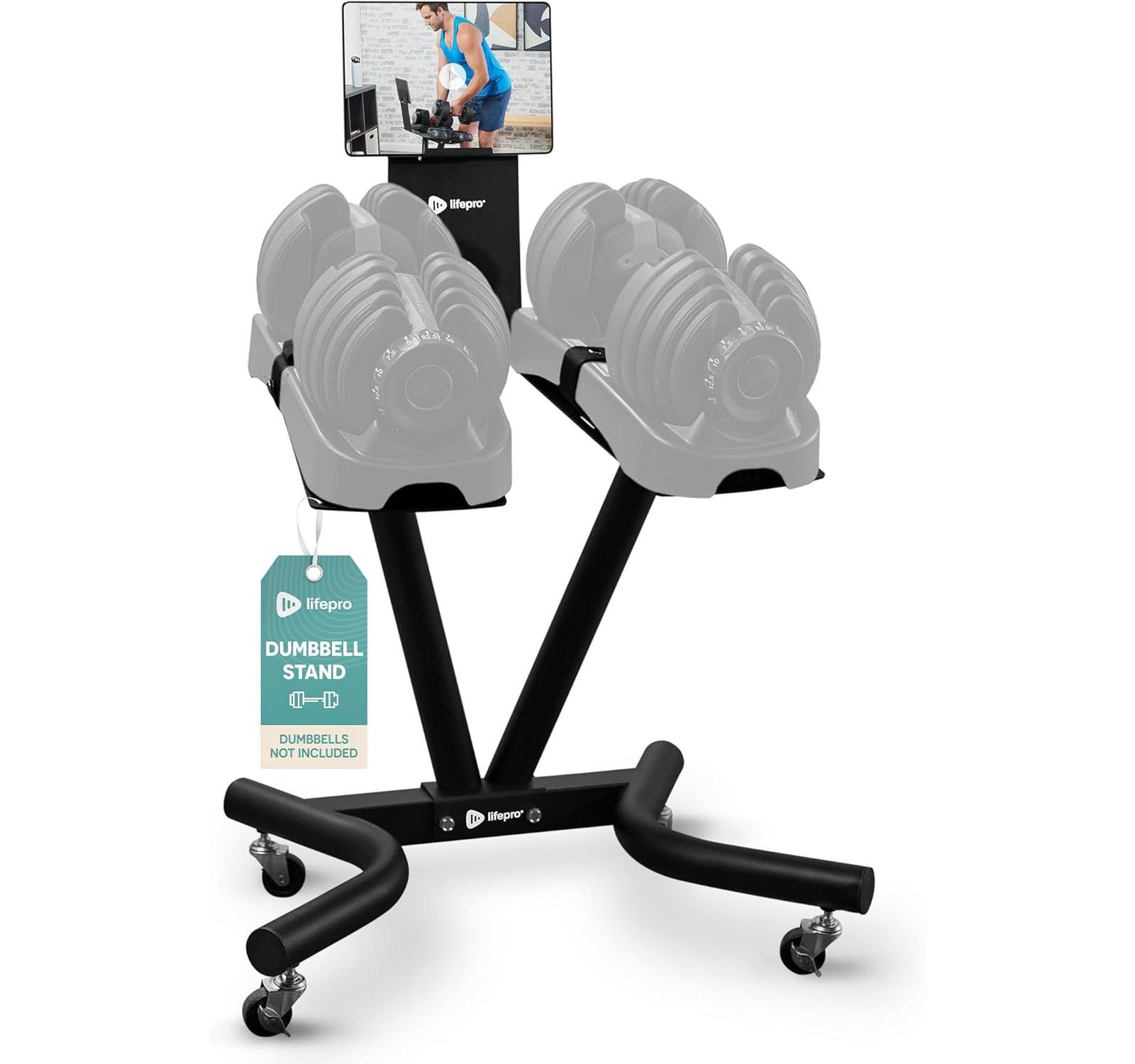 Lifepro Adjustable Dumbbell Stand with Wheels & Holder - Space-Saving Dumbbell Rack for Home Gym