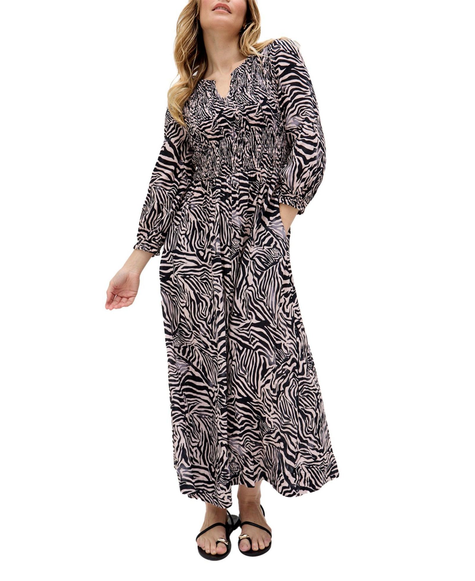 Макси-платье Raffya Women's Paulina Shirred Bodice Zebra Print