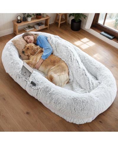 Streamdale Furniture Human Dog Bed Washable Faux Fur Orthopedic 71"x45" (Grey)