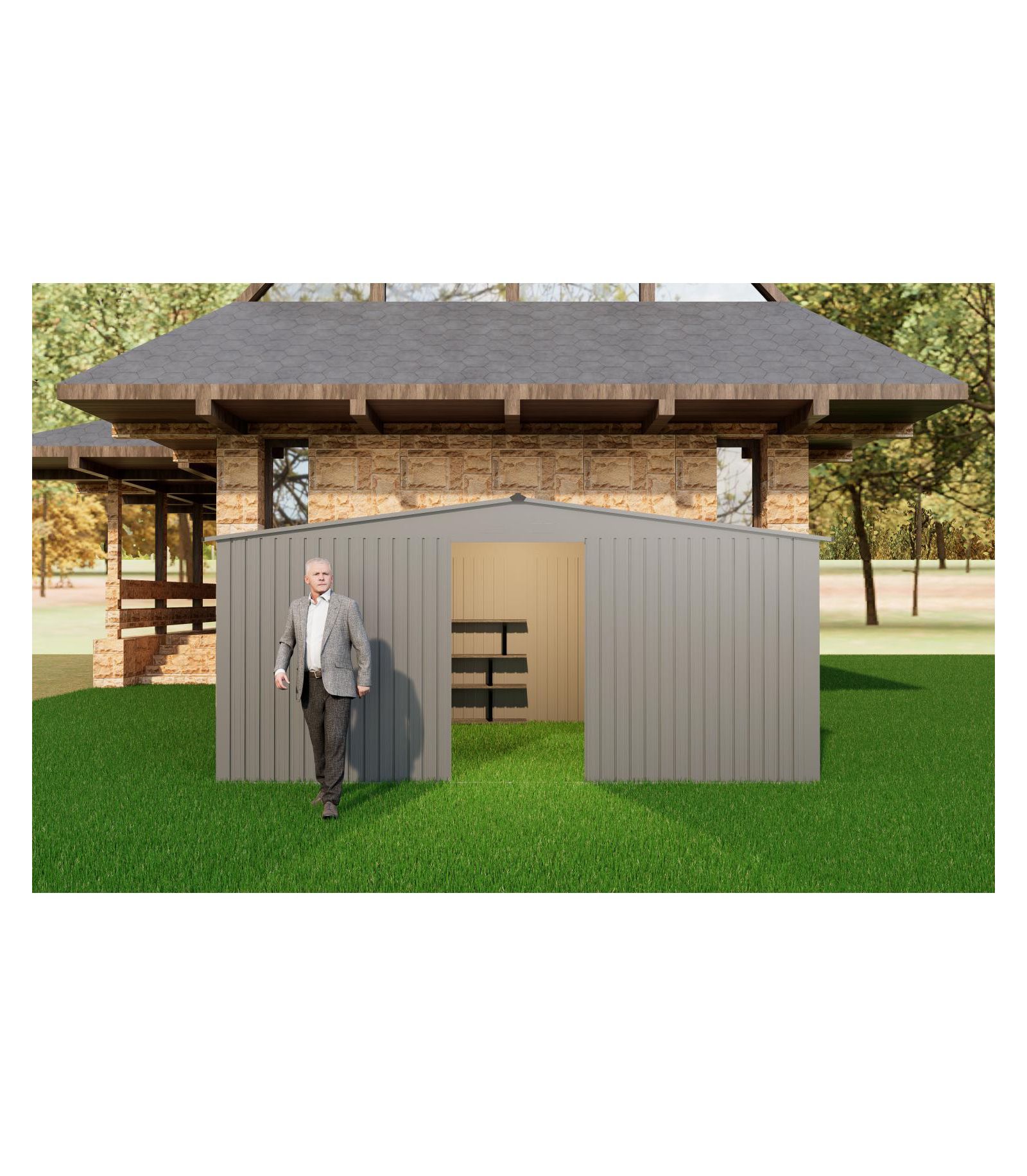 Streamdale Furniture Outdoor Metal & Firewood Shed 13x11 Grey