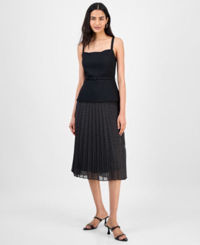 julia jordan Women's Sleeveless Belted Pleated Skirt Dress
