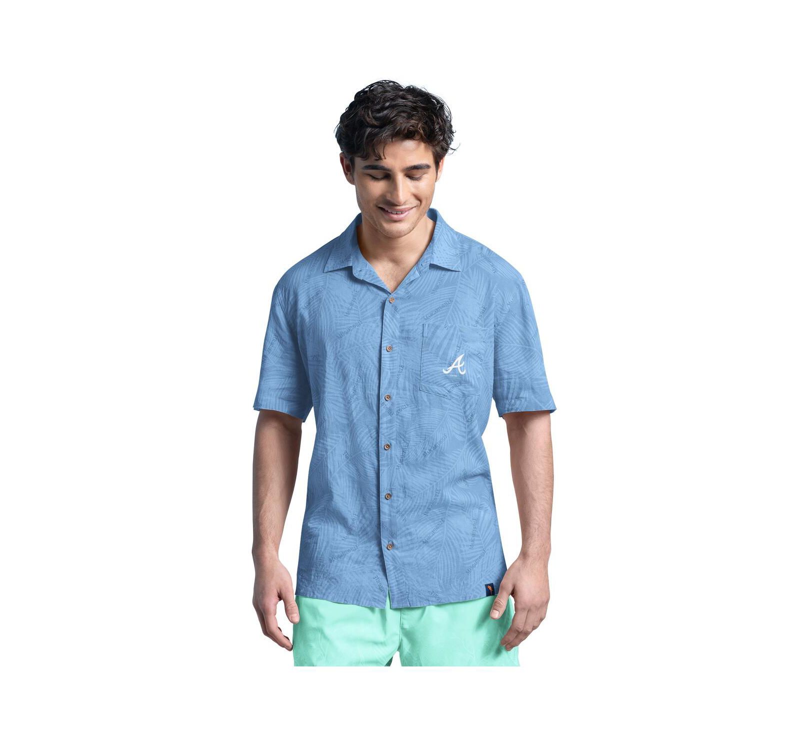 Margaritaville Men's Blue Atlanta Braves Linen Party Button-Up Shirt