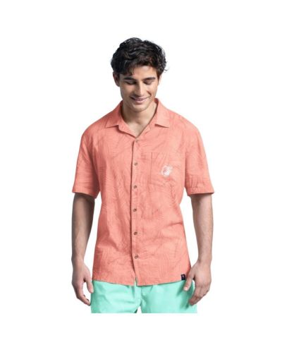 Margaritaville Men's Coral Baltimore Orioles Linen Party Button-Up Shirt
